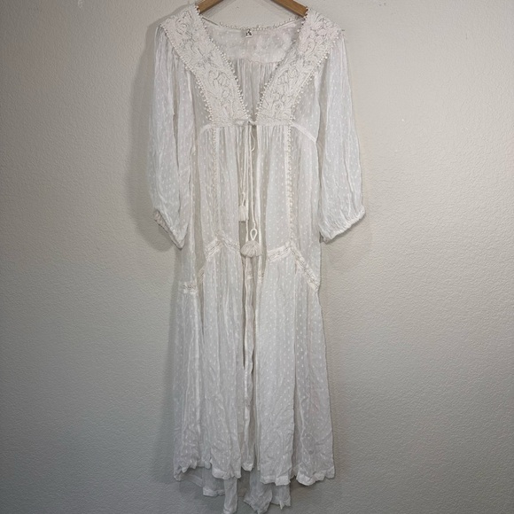 Free People Elegant White Lace Trim Robe Women's XS - Picture 2 of 7